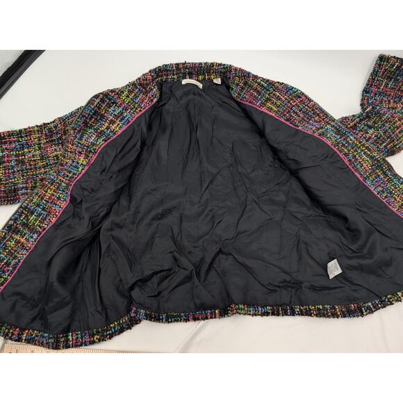 Coldwater Creek Rainbow Multicolor Women's Tweed Zip Jacket Blazer 16 Wool Work - Picture 2 of 9